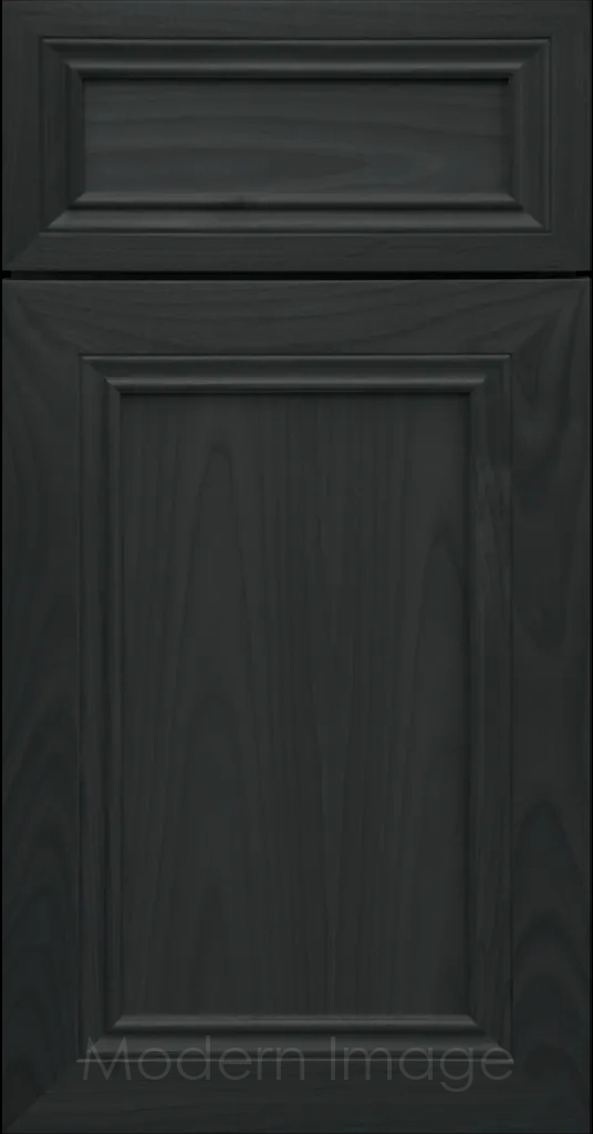 Corona Flat Panel Kitchen Cabinet in Night Sky Stain with mitered molding